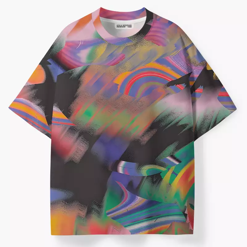 Soulisfree Futuristic Rainbow Paint Swirl ECO‑PERF Graphic Tee