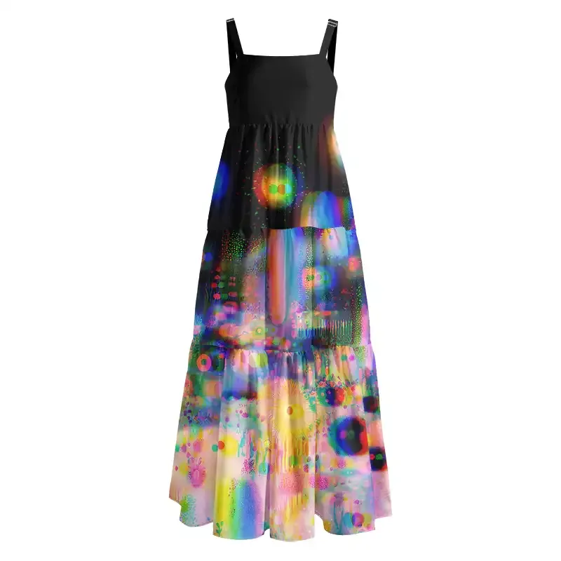 Soulisfree Psychedelic Rainbow Bokeh Night Boho Maxi Dress