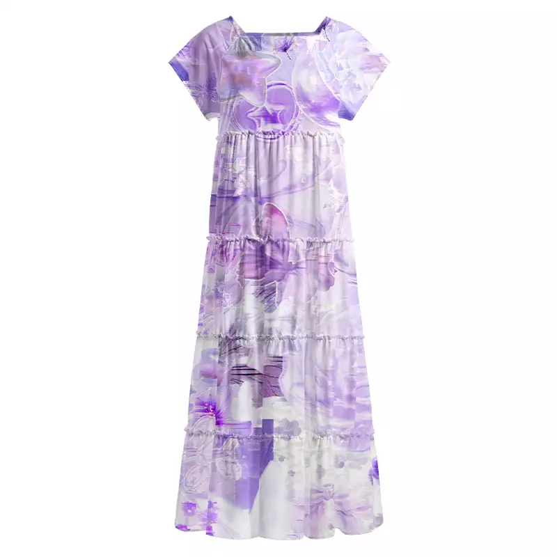 Soulisfree Dreamy Purple Floral Square Neck Maxi Dress