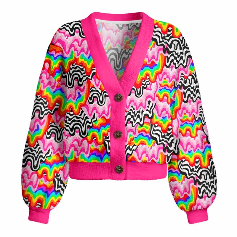 Soulisfree Psychedelic Wave Women's Fuzzy Cardigan Sweater