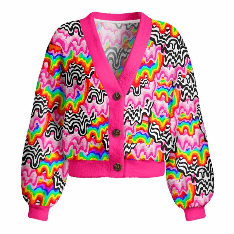 Soulisfree Psychedelic Wave Women's Fuzzy Cardigan Sweater