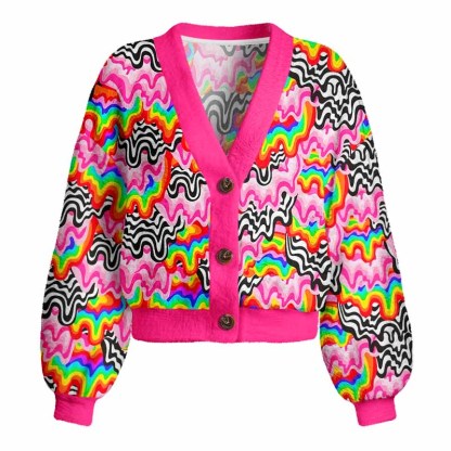 Soulisfree Psychedelic Wave Women's Fuzzy Cardigan Sweater