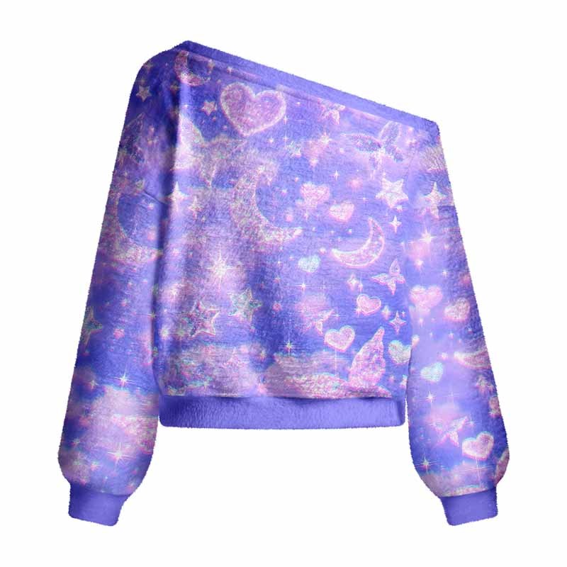 Soulisfree Cosmic Love Fuzzy Off-Shoulder Sweater