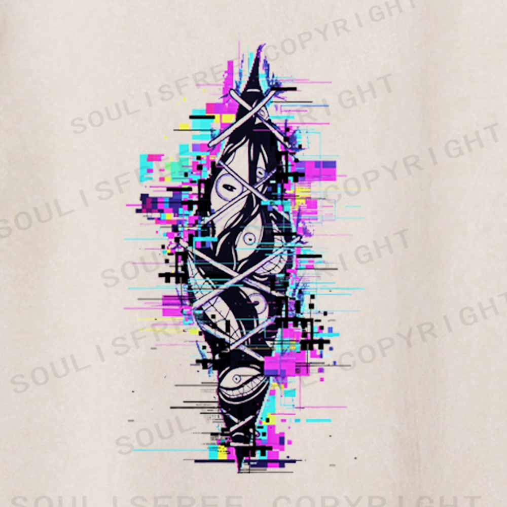 Soulisfree Trapped Eyes In Neon Glitch Washed Tee