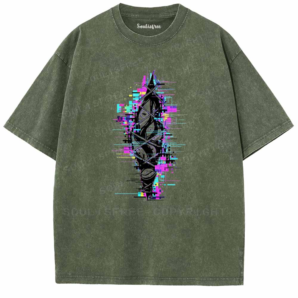 Soulisfree Trapped Eyes In Neon Glitch Washed Tee