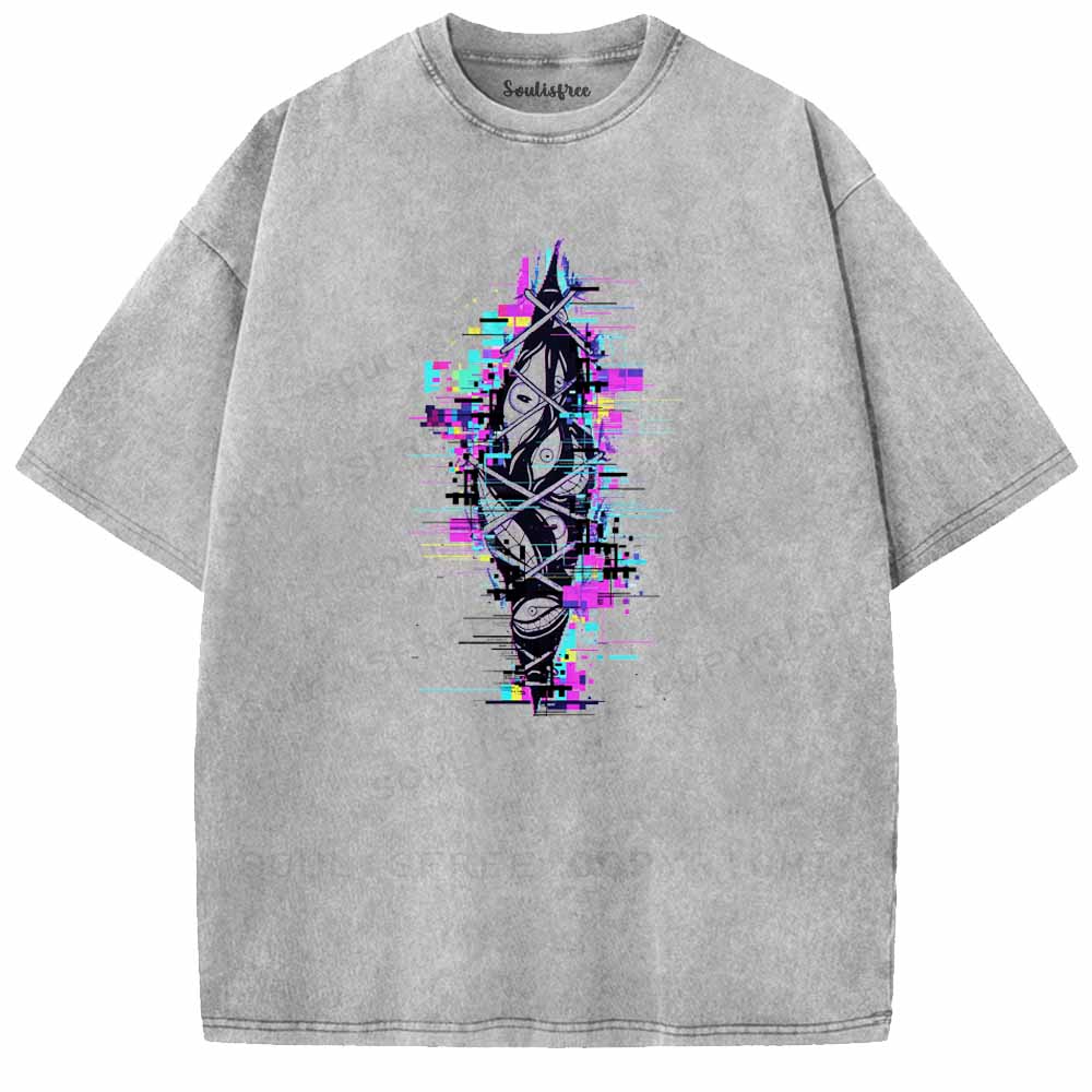 Soulisfree Trapped Eyes In Neon Glitch Washed Tee