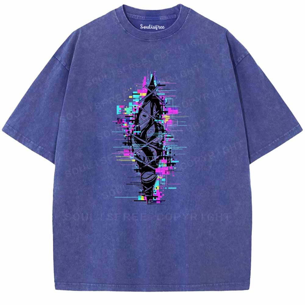 Soulisfree Trapped Eyes In Neon Glitch Washed Tee