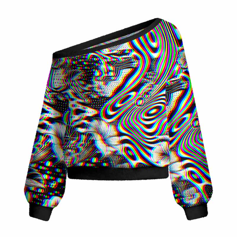 Soulisfree 3D Effect Abstract Swirl Botanical Women's Fuzzy Crewneck Sweater