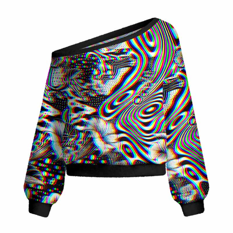 Soulisfree 3D Effect Abstract Swirl Botanical Women's Fuzzy Crewneck Sweater