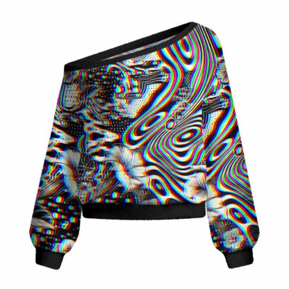 Soulisfree 3D Effect Abstract Swirl Botanical Women's Fuzzy Crewneck Sweater