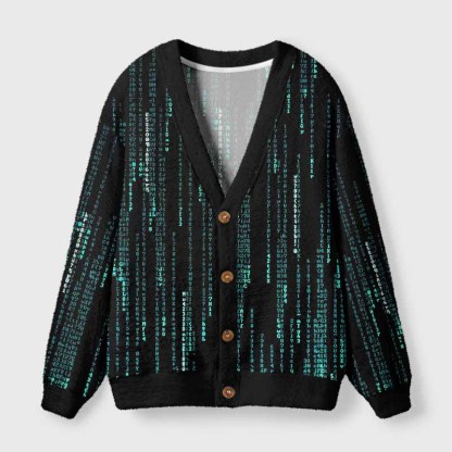 Soulisfree Hacker Digital Stream Fuzzy Cardigan Sweater 