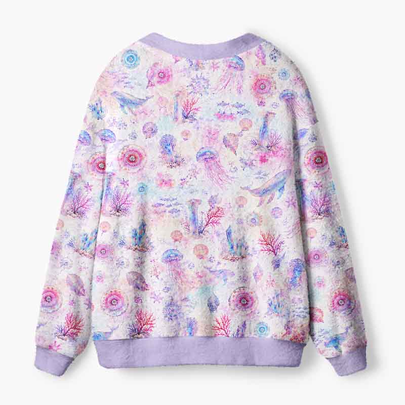 Soulisfree A Pastel Ocean Of Memories Fuzzy Cardigan Sweater