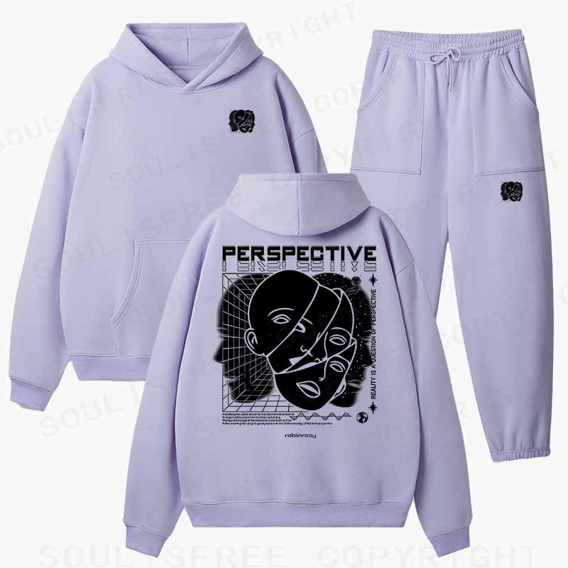 Soulisfree  Fractured Gaze Cognitive Lattice Cotton Fleece Hoodie Set