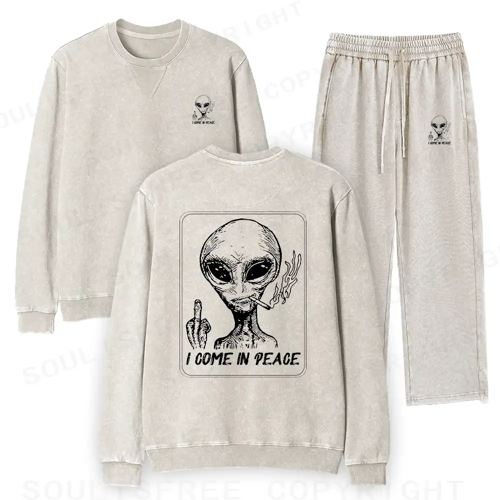 I Come In Peace Washed Matching Sweatshirt and Jogger Set