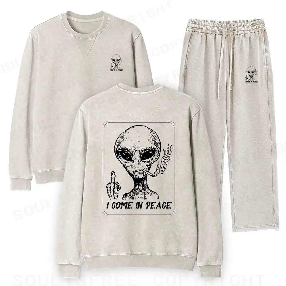 I Come In Peace Washed Matching Sweatshirt and Jogger Set