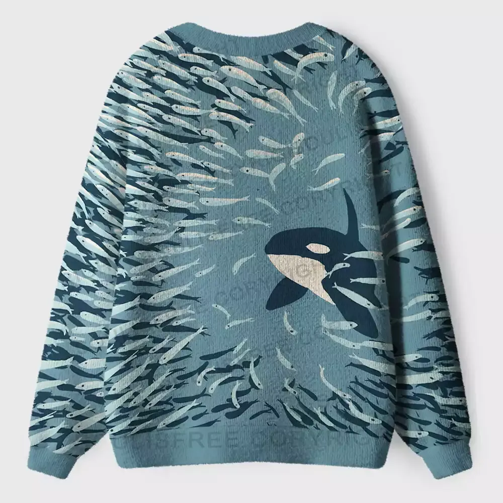 Underwater Symphony: Orca and School of Fish Ugly Cardigan Sweaters