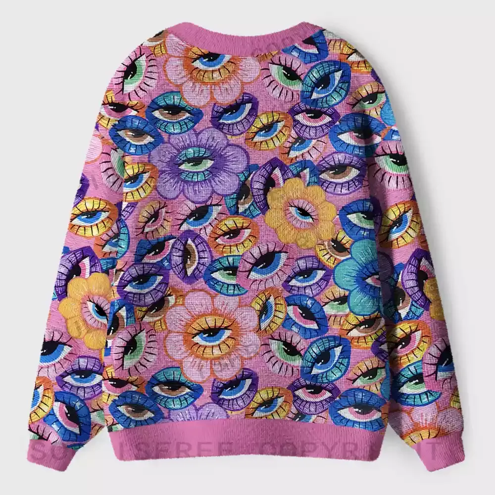 Trippy Bloom: A World of Eyes Ugly Cardigan Sweaters