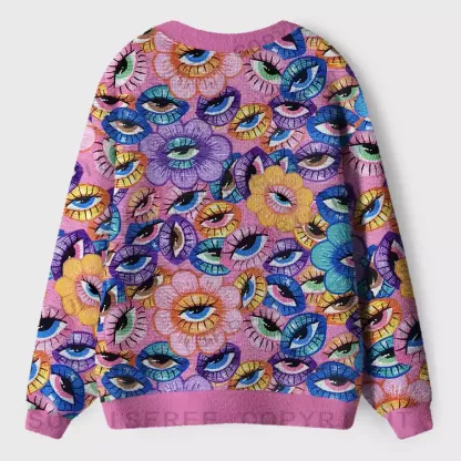 Trippy Bloom: A World of Eyes Ugly Cardigan Sweaters