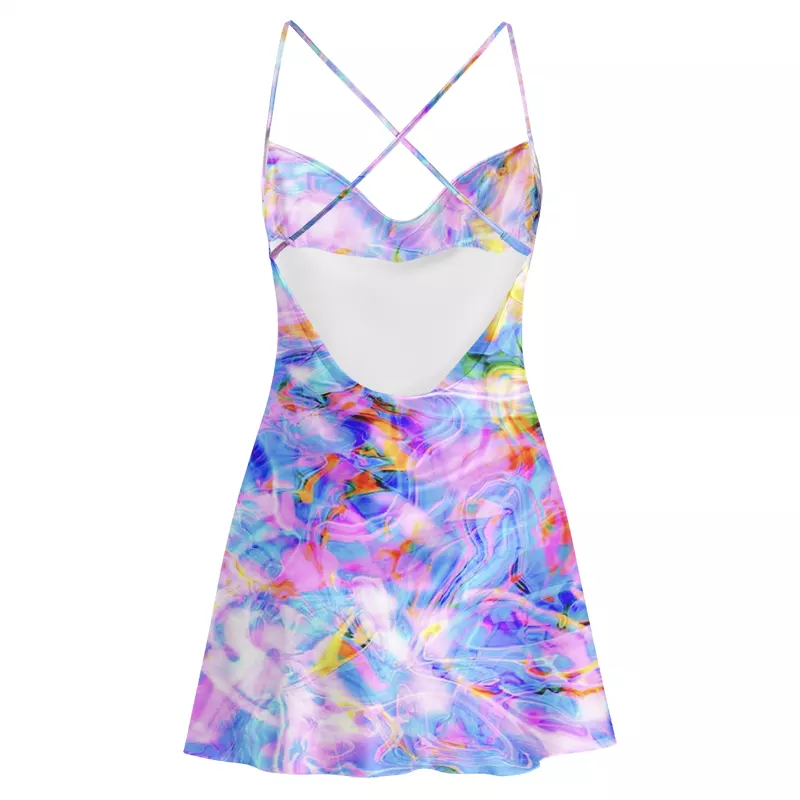 Soulisfree Pastel Dream Swirl Cowl Neck Satin Mini Dress
