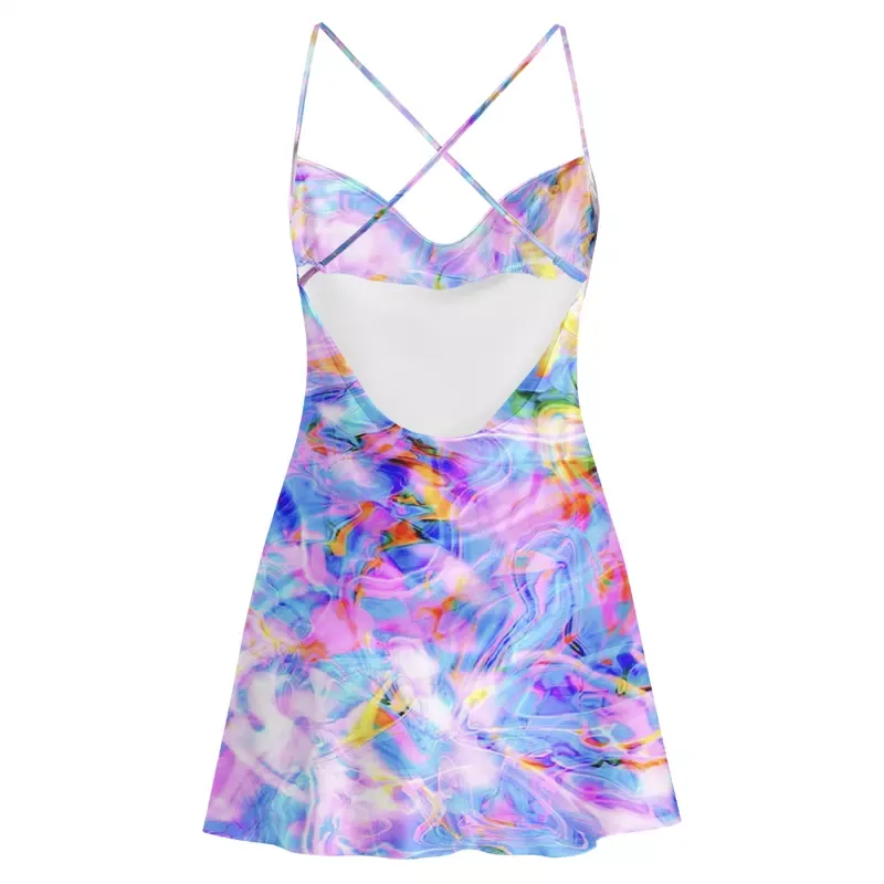 Soulisfree Pastel Dream Swirl Cowl Neck Satin Mini Dress