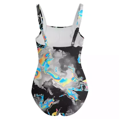 Soulisfree Cyber Iridescent Fluid Swirl One‑Piece Swimsuit