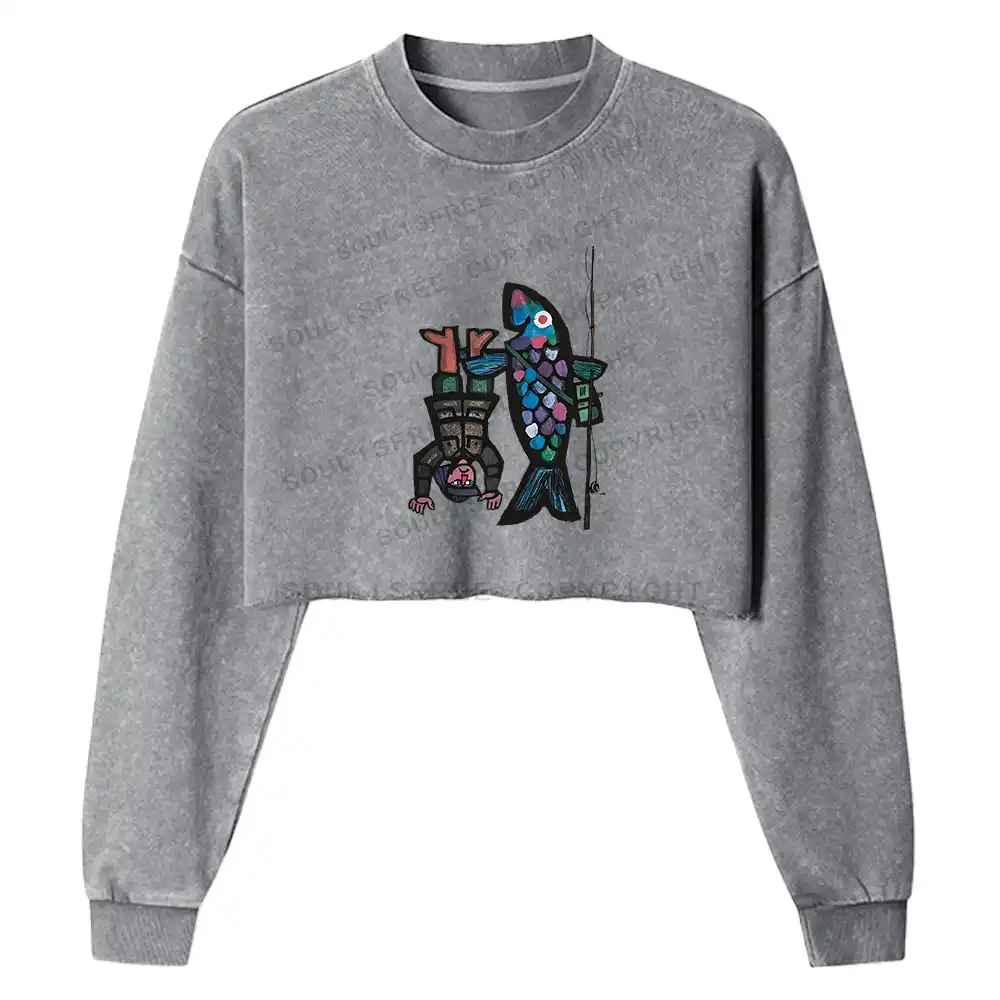 Fishing For Man's Fish Washed Cropped Sweatshirt