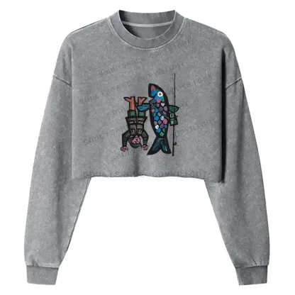 Fishing For Man's Fish Washed Cropped Sweatshirt