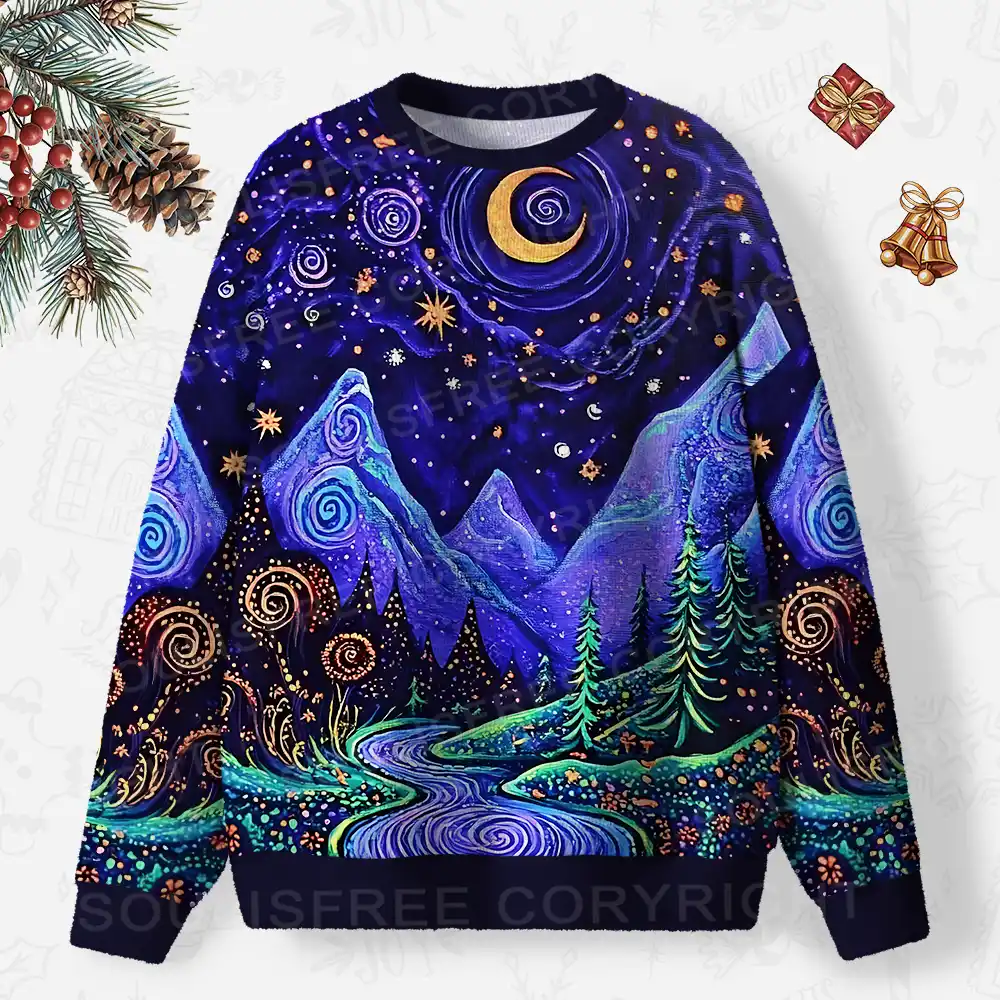 Starlit Dreamscape Ugly Christmas Knit Sweatshirt