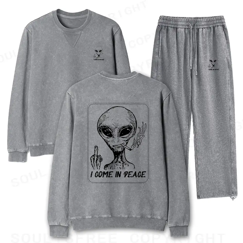 I Come In Peace Washed Matching Sweatshirt and Jogger Set