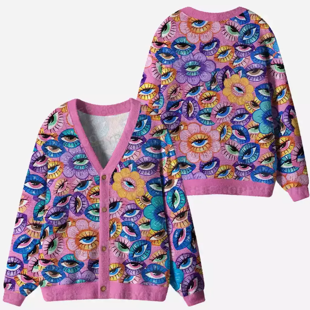 Trippy Bloom: A World of Eyes Ugly Cardigan Sweaters