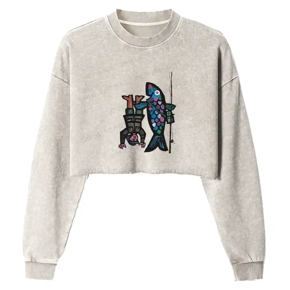 Fishing For Man's Fish Washed Cropped Sweatshirt