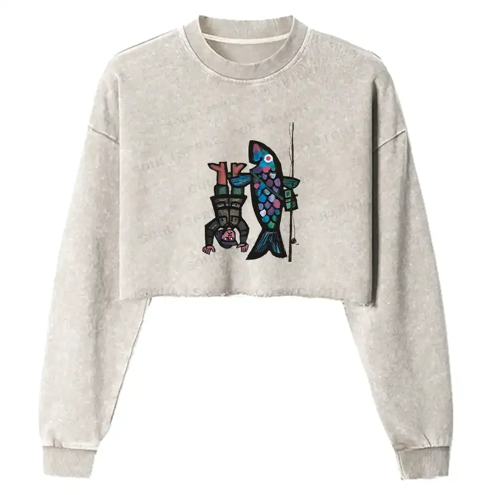 Fishing For Man's Fish Washed Cropped Sweatshirt