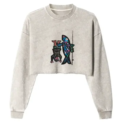 Fishing For Man's Fish Washed Cropped Sweatshirt