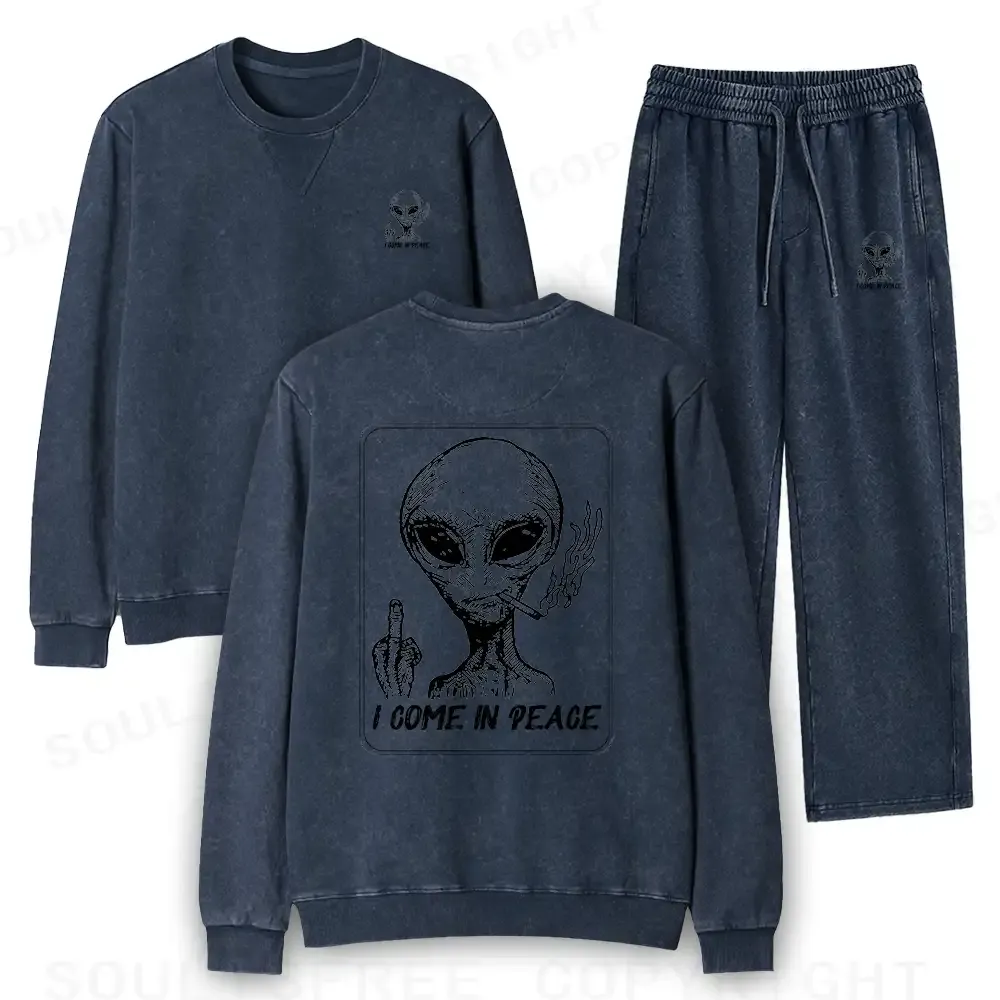I Come In Peace Washed Matching Sweatshirt and Jogger Set