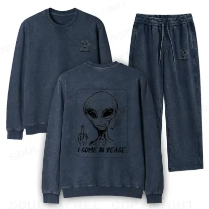 I Come In Peace Washed Matching Sweatshirt and Jogger Set