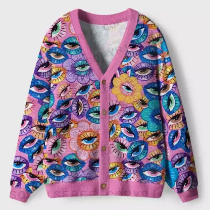 Trippy Bloom: A World of Eyes Ugly Cardigan Sweaters