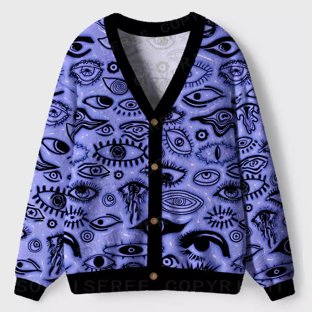 Mystic Eye Pattern Ugly Cardigan Sweaters