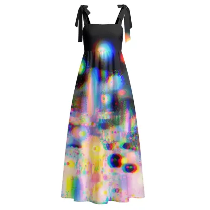 Soulisfree Psychedelic Rainbow Bokeh Night Maxi Dress – Bow Strap