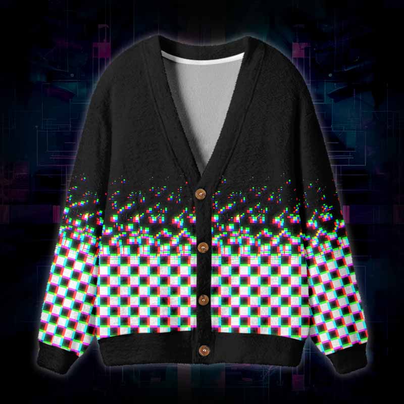 Soulisfree Broken Signal Fuzzy Cardigan Sweater 