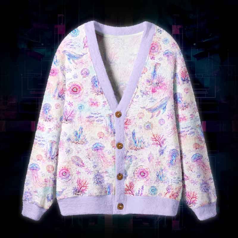 Soulisfree A Pastel Ocean Of Memories Fuzzy Cardigan Sweater