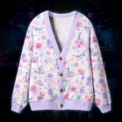 Soulisfree A Pastel Ocean Of Memories Fuzzy Cardigan Sweater