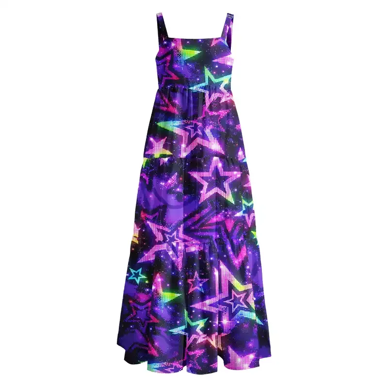 Soulisfree Neon Galaxy Star Boho Maxi Dress
