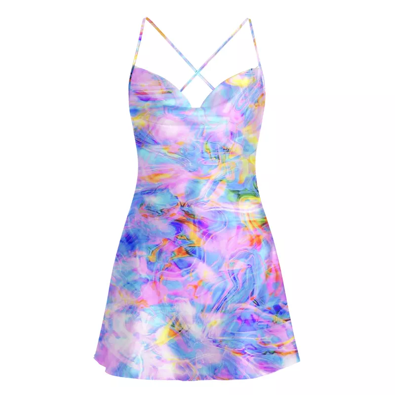 Soulisfree Pastel Dream Swirl Cowl Neck Satin Mini Dress