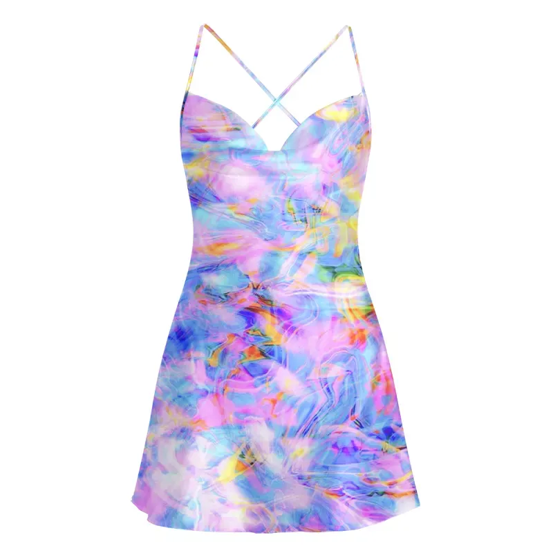 Soulisfree Pastel Dream Swirl Cowl Neck Satin Mini Dress