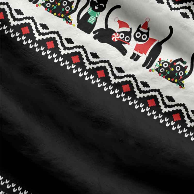 Soulisfree Christmas Black Cat Fuzzy Cardigan Sweater