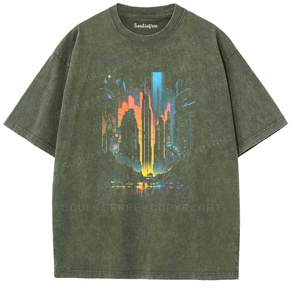 Soulisfree Neon Glow Over Future Streets Washed Tee