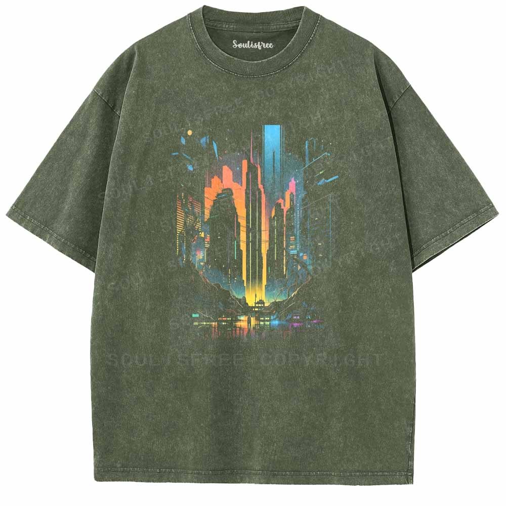 Soulisfree Neon Glow Over Future Streets Washed Tee