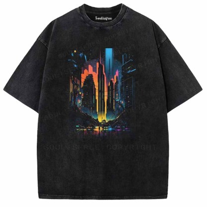 Soulisfree Neon Glow Over Future Streets Washed Tee