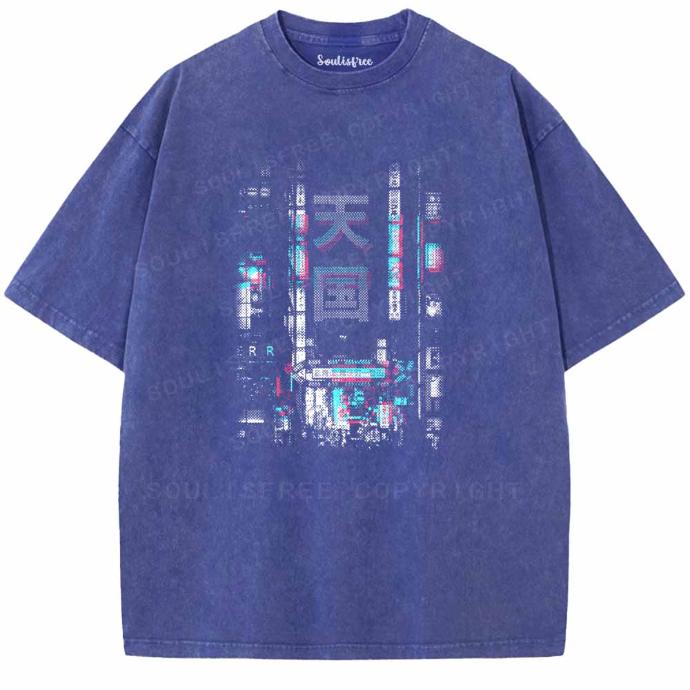 Soulisfree GLITCH ANAGLYPH ORIENTAL NEON STREET Washed Tee