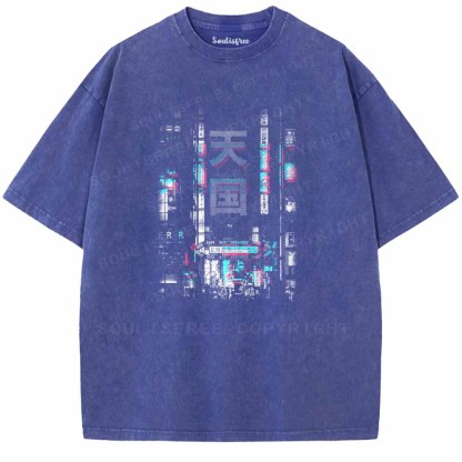 Soulisfree GLITCH ANAGLYPH ORIENTAL NEON STREET Washed Tee